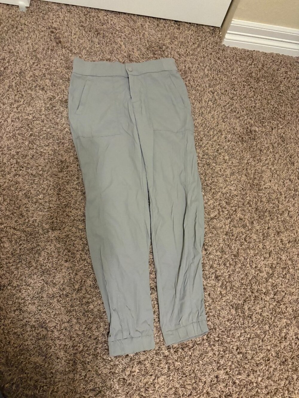 Athleta Trekkie Jogger 2.0 Pants Size 4 SIlver Grey Zip Fly Elastic Waist Pocket
